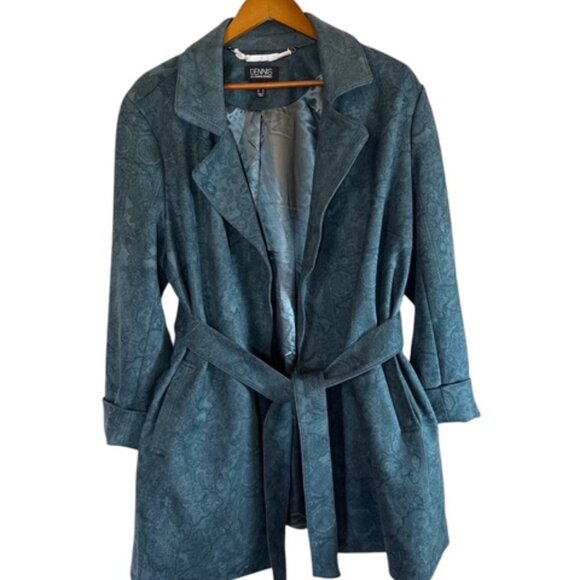 dennis basso Jackets & Blazers - Dennis Basso Printed Faux Suede Belted Trench Coat Green Womens Size Large